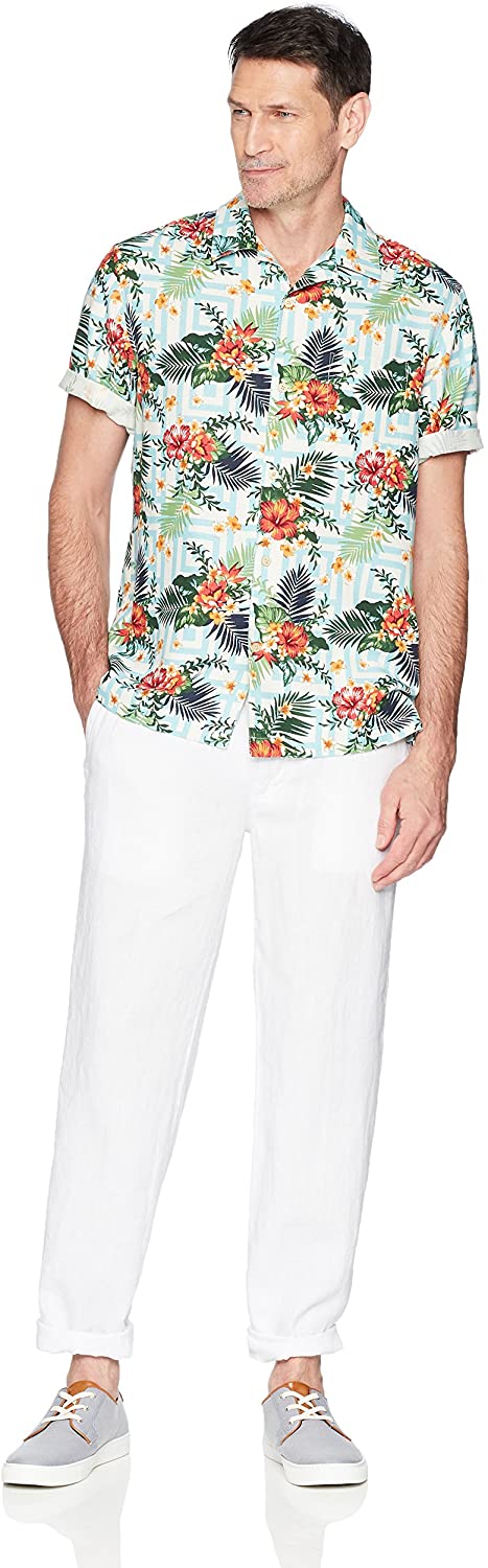 28 Palms Men's Relaxed-Fit Short-Sleeve 100% Silk Printed Camp Shirt