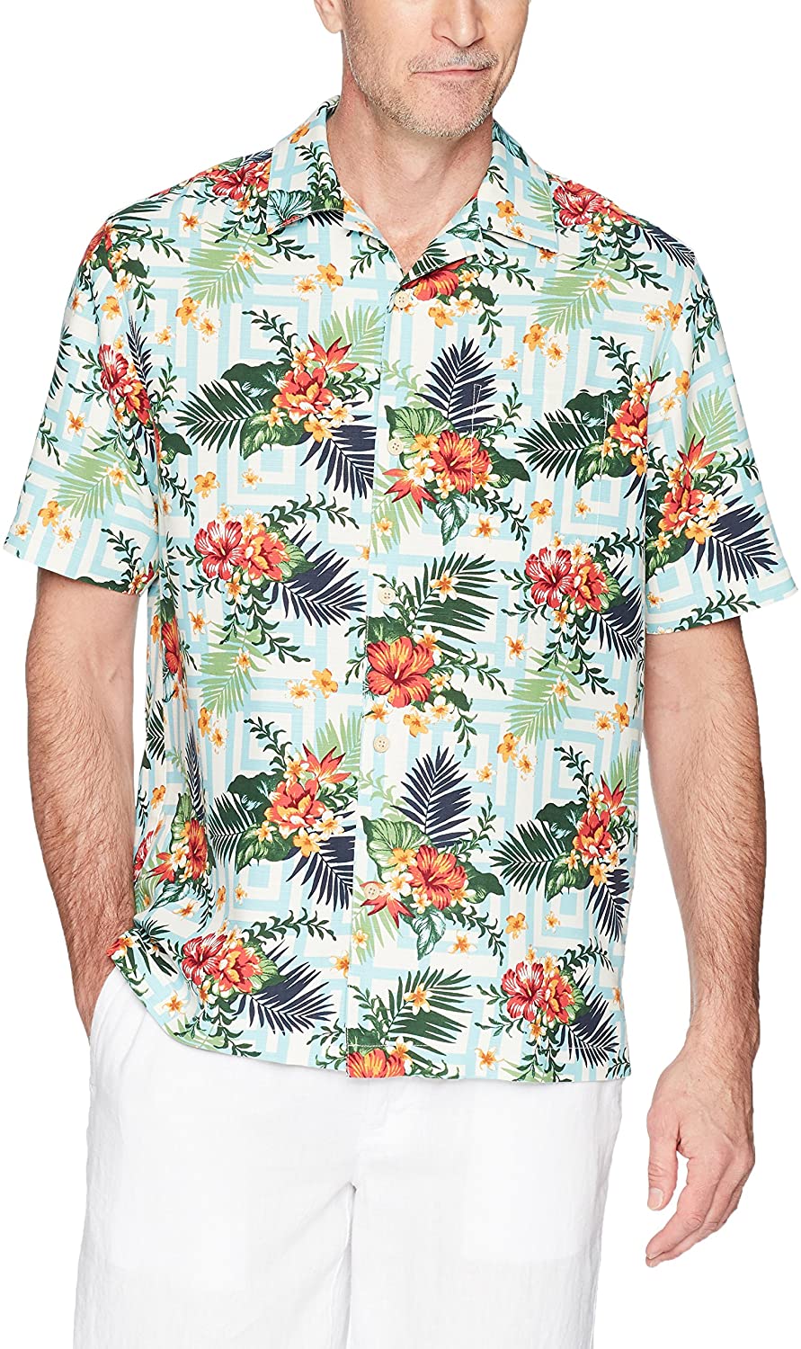 28 Palms Men's Relaxed-Fit Short-Sleeve 100% Silk Printed Camp Shirt